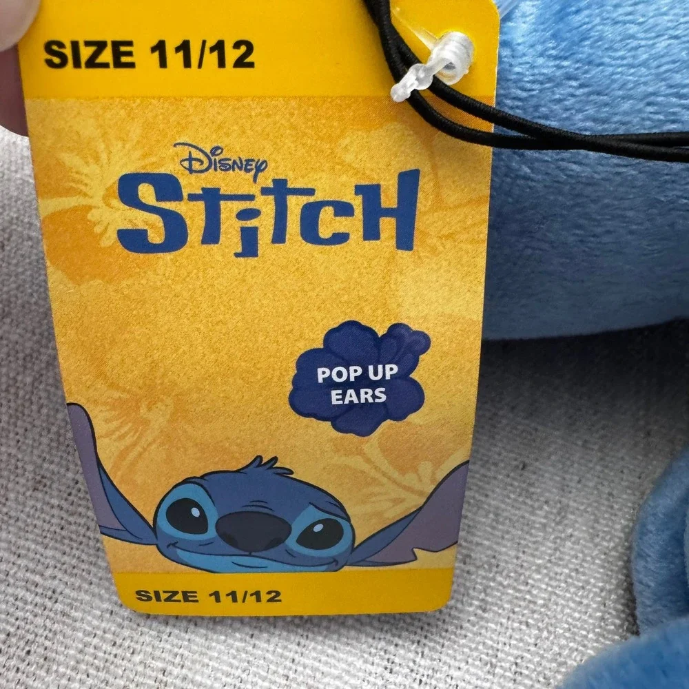Disney Stitch Kids Pop Up Ears Plush Slippers Blue Size‎ 11/12 NEW